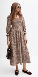 New Look - Brown Leopard Print Shirred Midi Dress - £35.99 New Look - Brown Leopard Print Shirred Midi Dress - £35.99
