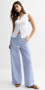 New Look - Blue Striped Seersucker Wide Leg Trousers - £29.99 New Look - Blue Striped Seersucker Wide Leg Trousers - £29.99