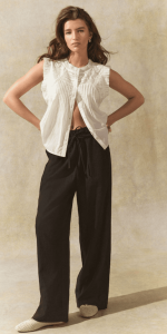 Next - Black Tie Waist Wide Leg Linen Blend Trousers - £30.00 Next - Black Tie Waist Wide Leg Linen Blend Trousers - £30.00