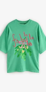 Next - Green Festive 'Fa La La' Christmas Graphic 100% Cotton T-Shirt - £22.00 Next - Green Festive 'Fa La La' Christmas Graphic 100% Cotton T-Shirt - £22.00